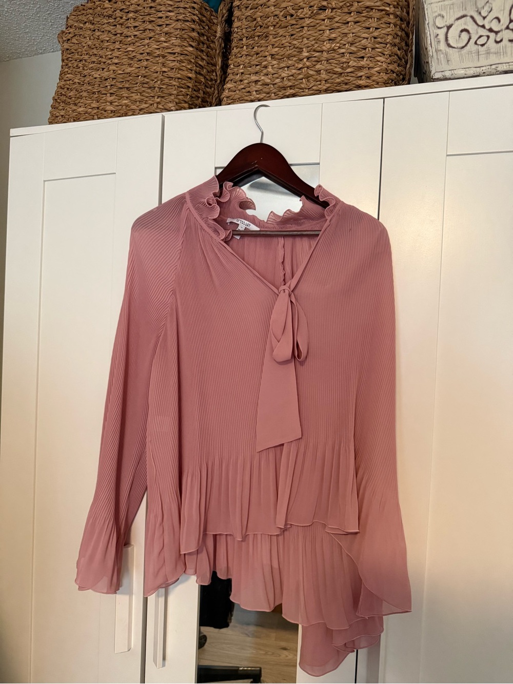 Derek Lam 10 Crosby Dusty Rose Pleated Tie-Neck Blouse